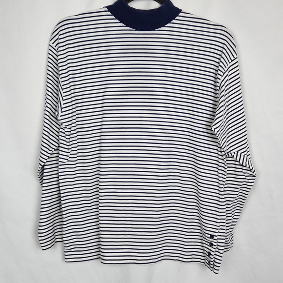 GAP Sweaters - Gap Womens Navy‎ Blue White Striped Long-sleeve Mock Neck Shirt Size Medium